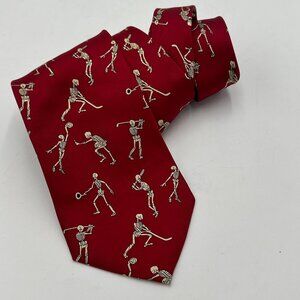 Vintage ANATOMICAL CHART CO. Red & Ivory Sports Playing Skeletons Silk Necktie